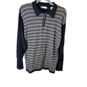 Vintage Bachrach Silk Cotton Long Sleeve 1/4 Zip Geometric Sweater Mens Large